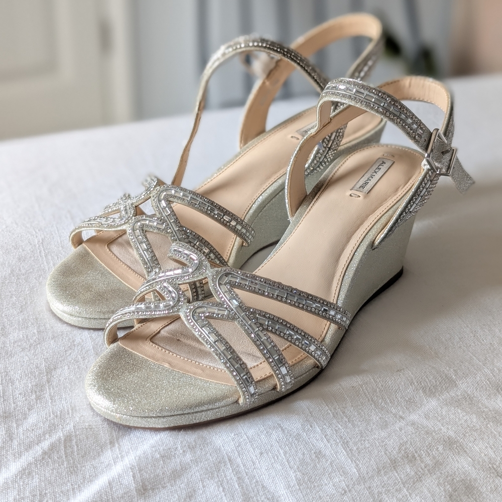 Elegant Silver Strappy Wedge Sandals